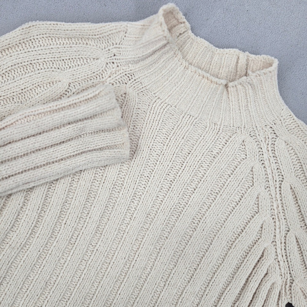 American Eagle Womens XS‎ Cream Ribbed Chenille Mock Neck Cropped Sweater Cozy